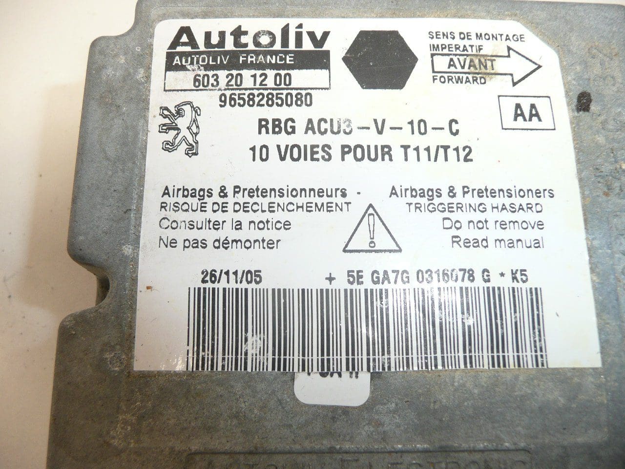 Unité airbag Peugeot 206 9658285080 6545GP – Image 2